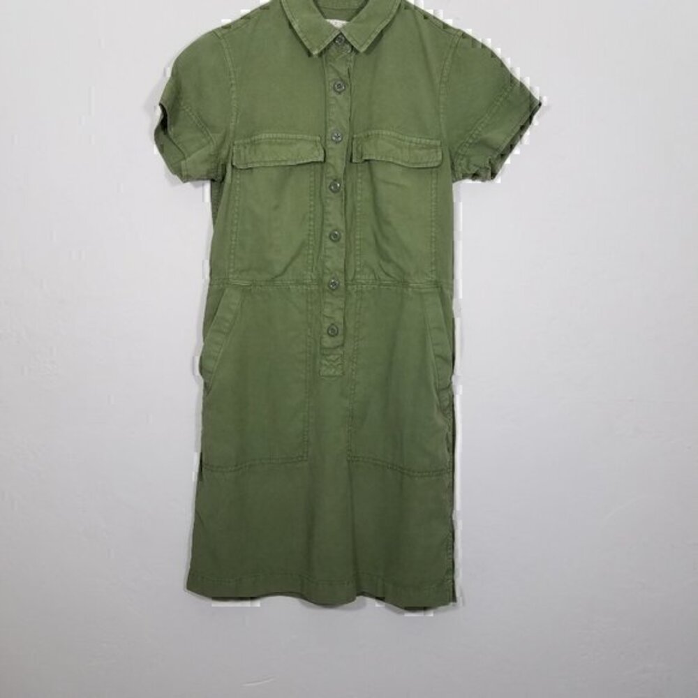 J. Crew Olive Green Short Sleeve Dress Shirt with Pockets Size 2